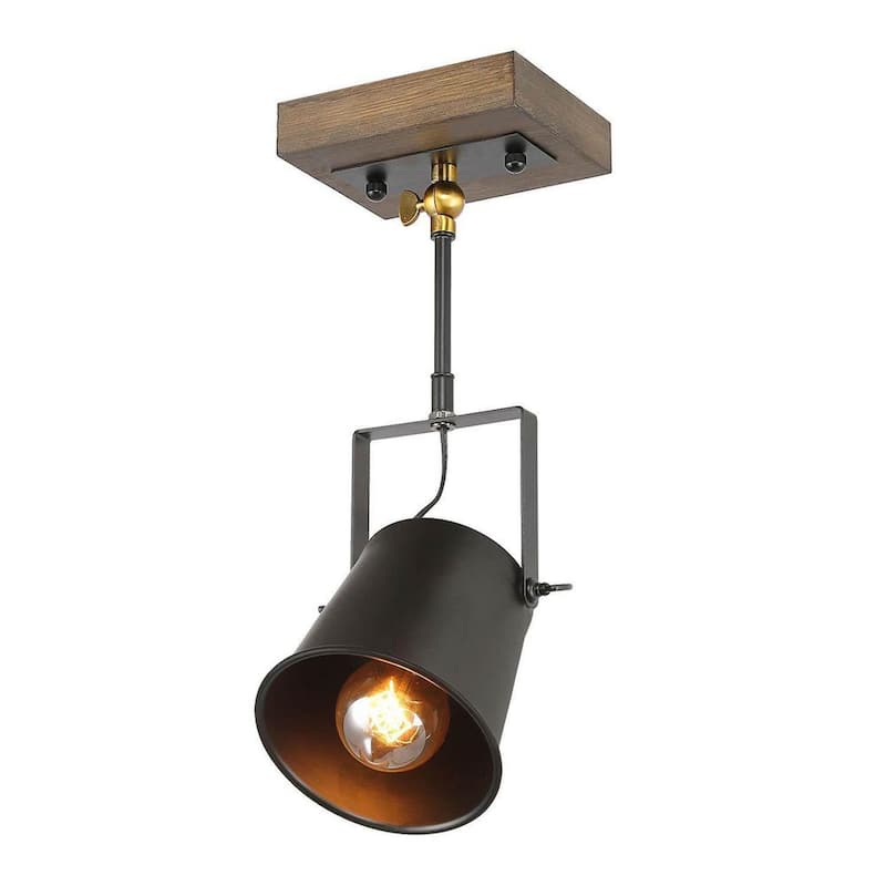 1-Light Modern Farmhouse Black Track Lighting Head Adjustable Wood Wall Sconce Pendant Light