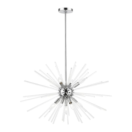 Utopia 9-Light Polished Chrome Spheroid Pendant Chandelier with Clear Glass Rods