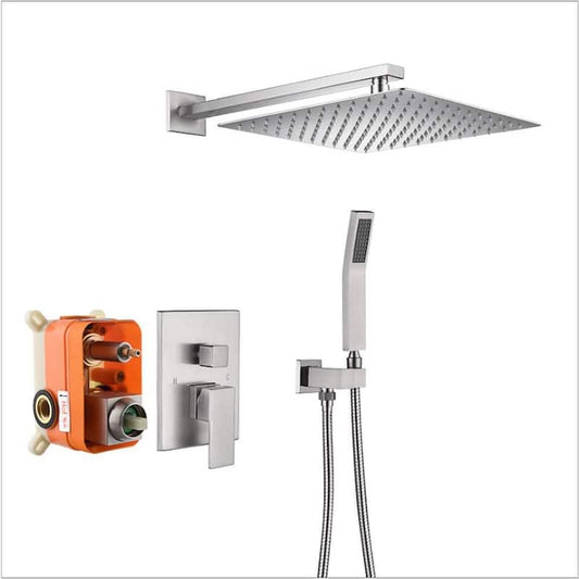 Villa 1-Spray Patterns with 2.5 GPM 12 in. Wall Mount Rain Mixer Shower Combo Set Dual Shower Heads in Chrome