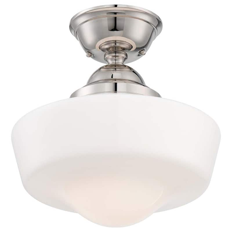 1-Light Polished Nickel Semi-Flush Mount Light