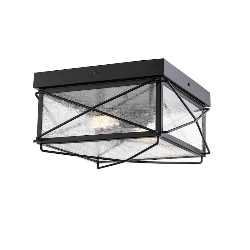 2-Light 16 in. Powder Coat Black Outdoor Flush Mount