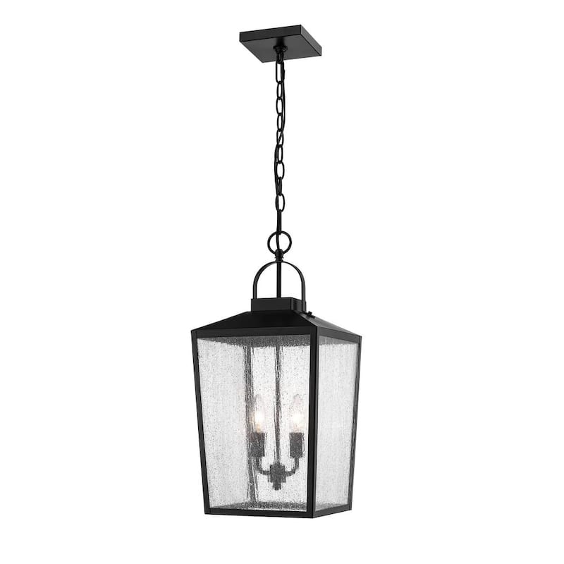 2-Light 12 in. Powder Coat Black Outdoor Lantern Pendant