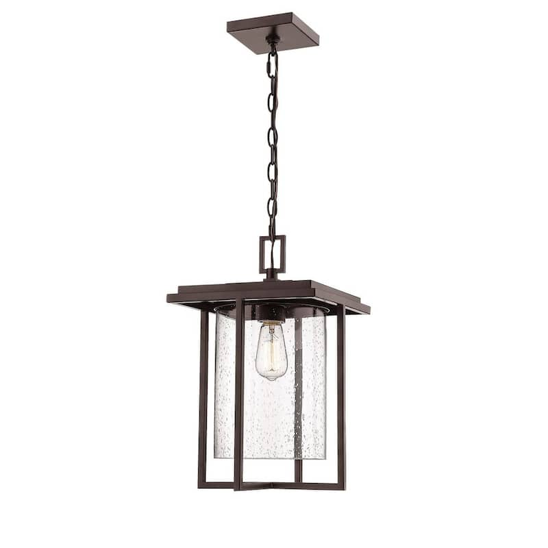 1-Light 13 in. Powder Coat Bronze Outdoor Lantern Pendant