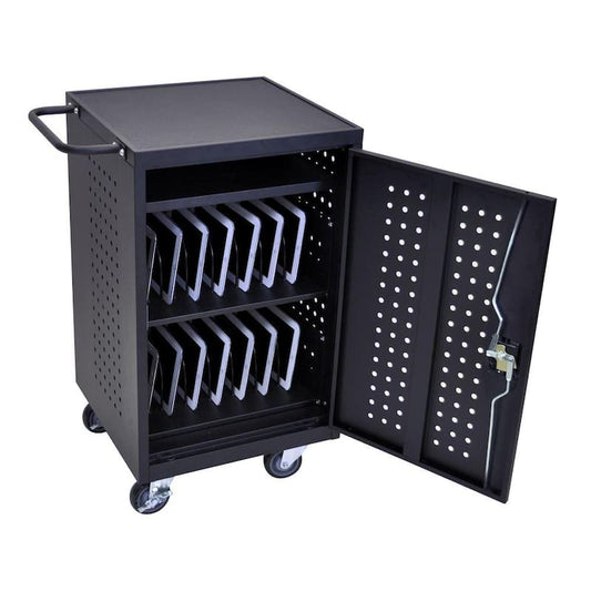 20.9W x 21.1D x 37.6H Steel Mobile Charging utility cart locker for 30 Tablets/Chromebooks in Black