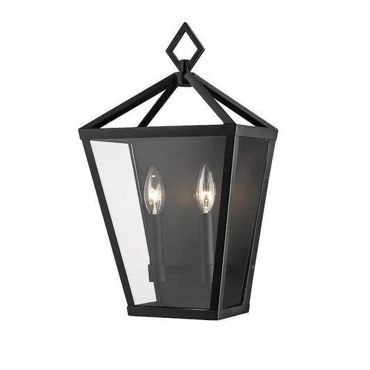 2-Light 18 in. Tall Powder Coated Black Outdoor Wall Sconce