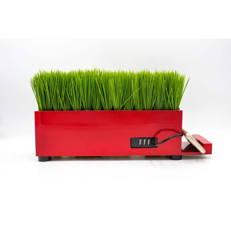 4-Port USB Charging Station Power Plant Artificial Lifelike Grass Red Charging Station