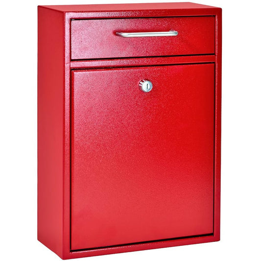 Olympus Locking Wall-Mount Drop Box With High Security Reinforced Patented Locking System, Bright Red