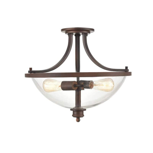 19 in. 2-Light Rubbed Bronze Semi-Flush Ceiling Flush Mount