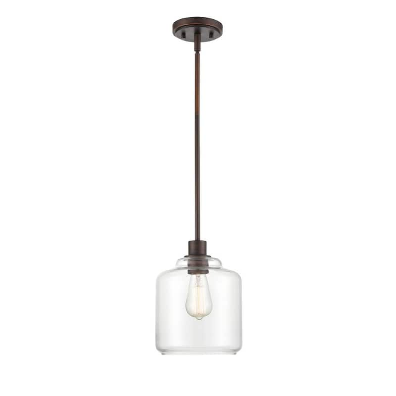 1-Light 8 in. Rubbed Bronze Pendant