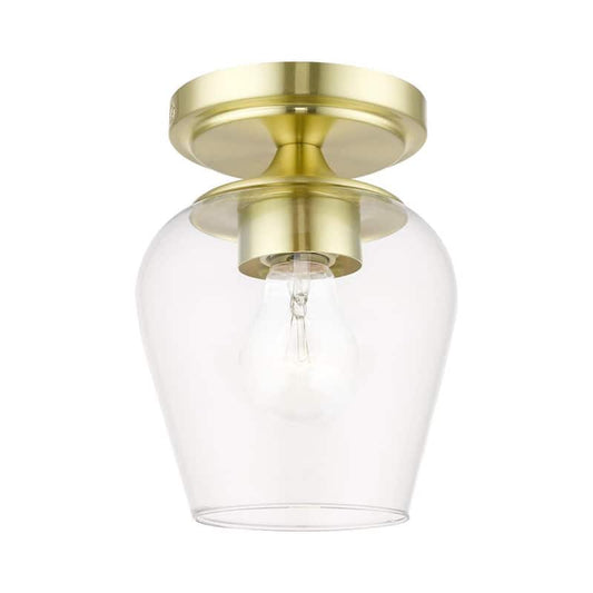 Willow 5.75 in. 1-Light Satin Brass Flush Mount with Clear Glass