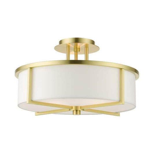 Wesley 16 in. 3-Light Satin Brass Semi-Flush Mount