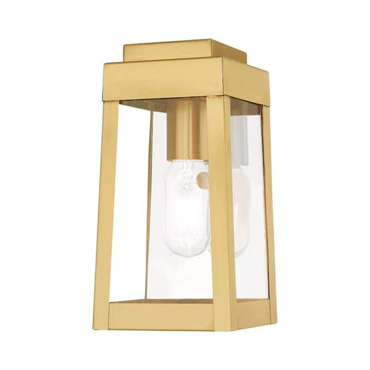 Oslo 1-Light Satin Brass Hardwired Outdoor Wall Lantern Sconce