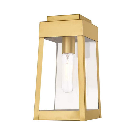 Oslo 1-Light Satin Brass Hardwired Outdoor Wall Lantern Sconce