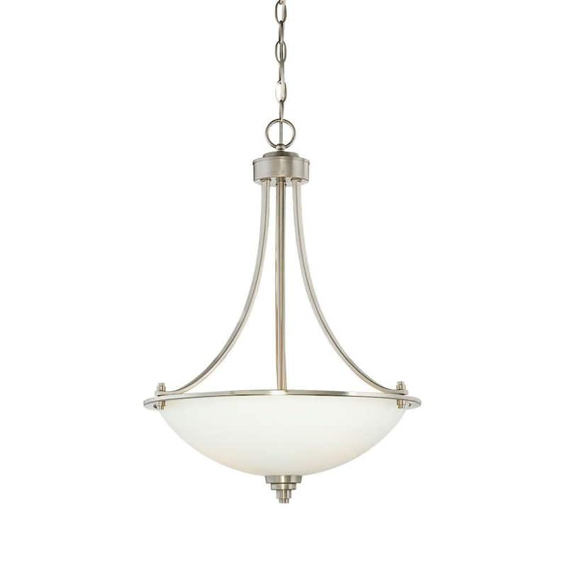 3-Light Satin Nickel Pendant with Etched White Glass