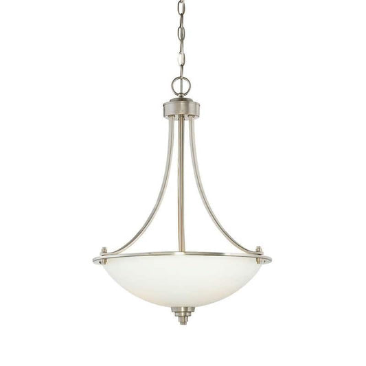 3-Light Satin Nickel Pendant with Etched White Glass