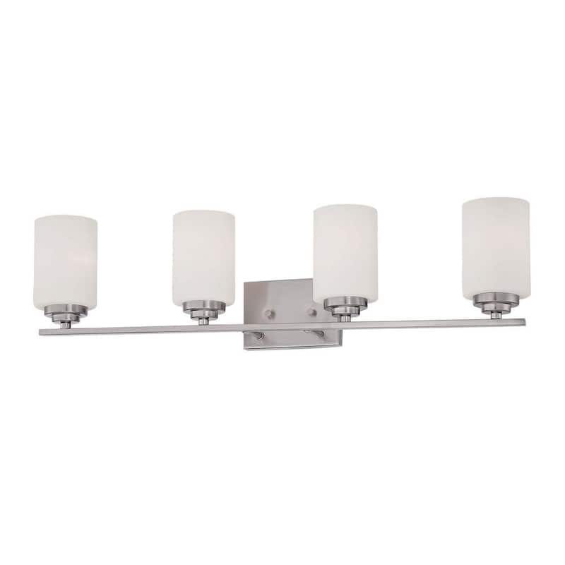 4-Light Satin Nickel Vanity Light with Etched White Glass