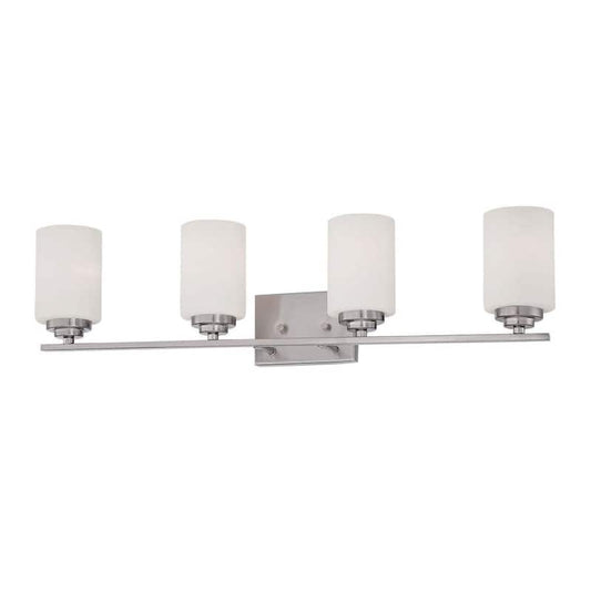 4-Light Satin Nickel Vanity Light with Etched White Glass