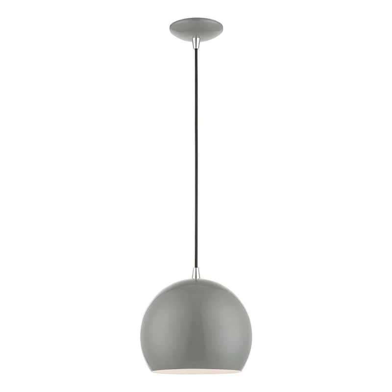 Piedmont 1-Light Shiny Light Gray Globe Pendant with Polished Chrome Accents