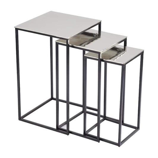 15 in. Silver Rectangle Aluminum End Table with Black Bases 3-Pieces