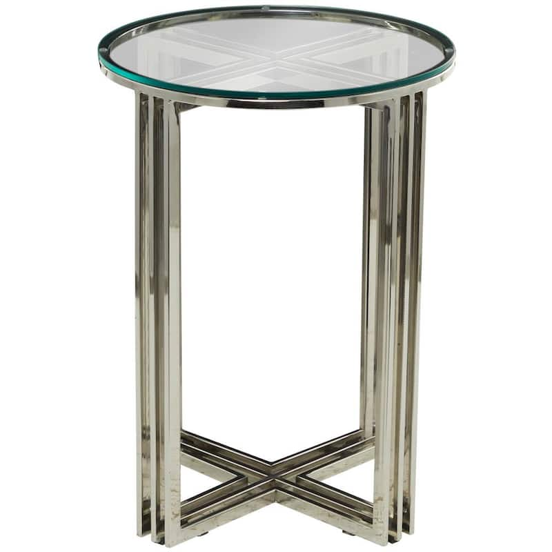 18 in. Silver Large Round Glass End Accent Table with Clear Glass Top