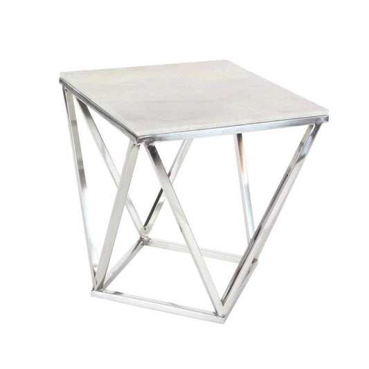 18 in. Silver Large Square Marble End Accent Table with Marble Top