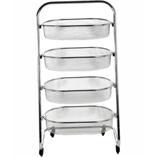 4 Tier Metal 4-Wheeled All-Purpose Basket Cart in Silver