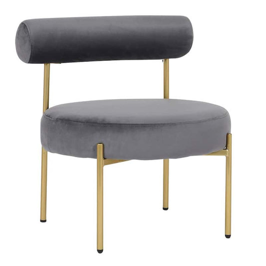 Rhonda Silver Velvet and Gold Steel Accent Chair