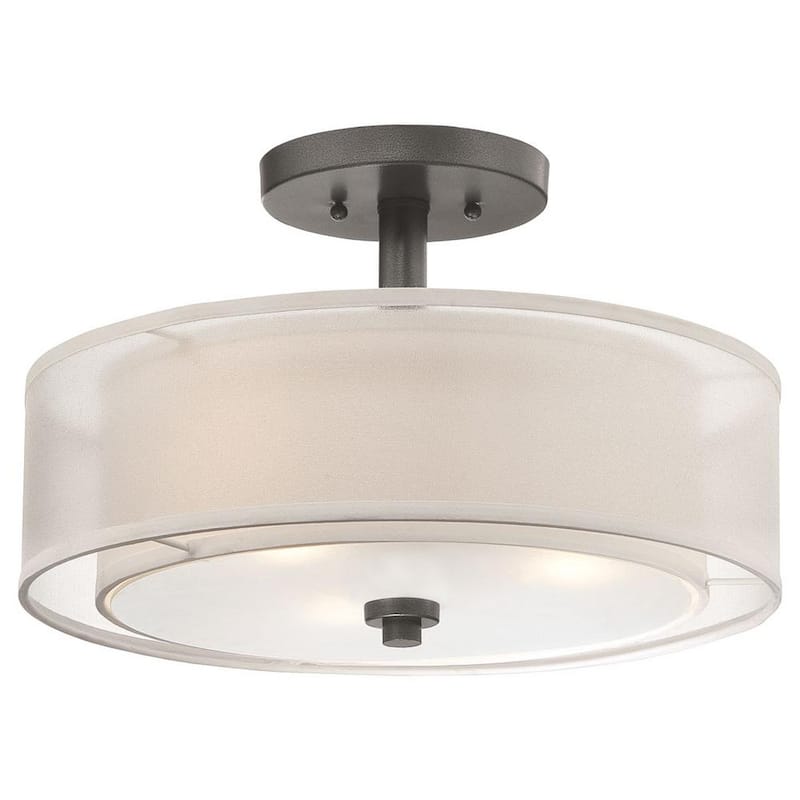 Parsons Studio 15 in. 3-Light Smoked Iron Semi-Flush Mount Light