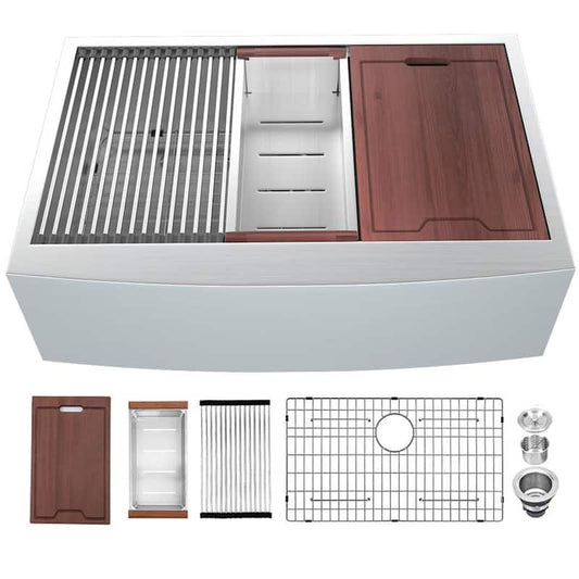 16-Gauge Stainless Steel 36 in. Single Bowl Farmhouse Apron Workstation Kitchen Sink Basin with Bottom Grid