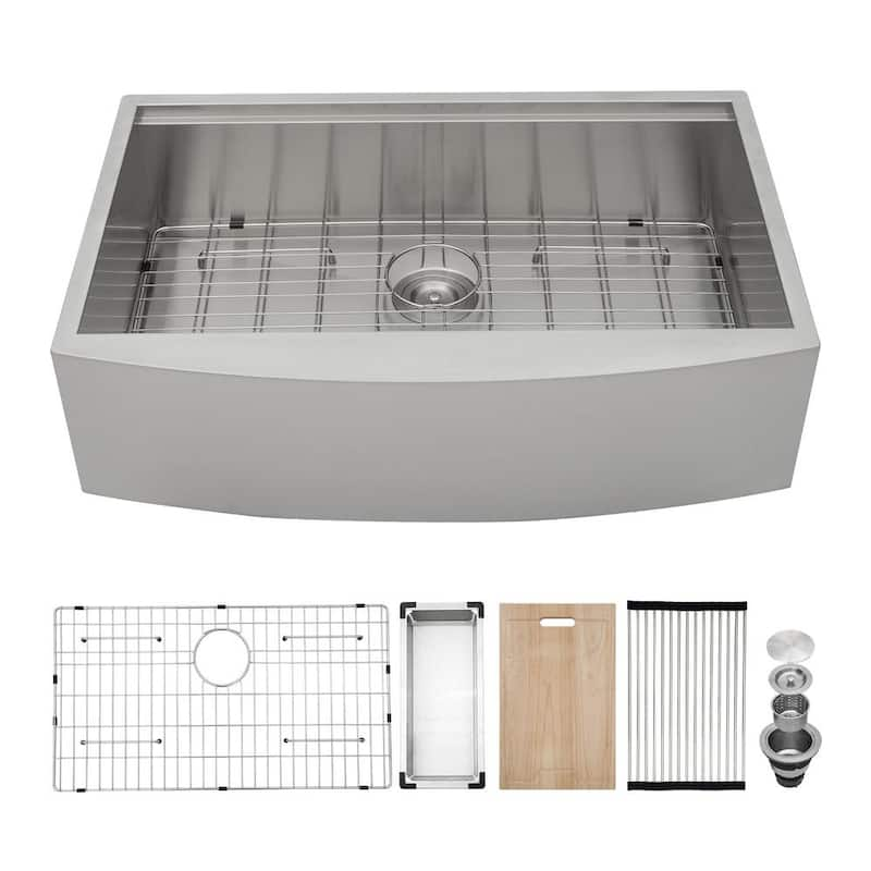 18-Gauge Stainless Steel 36 in. Single Bowl Farmhouse Apron Workstation Kitchen Sink with Bottom Grid