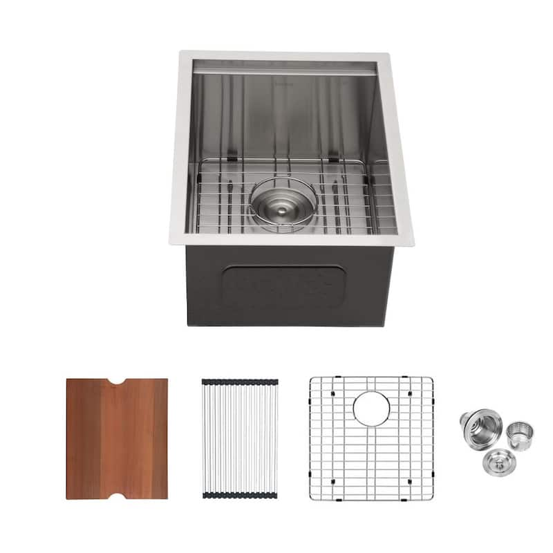 16-Gauge Stainless Steel 15 in. x 19 in. Single Bowl Undermount Workstation Kitchen Sinks with Bottom Grid