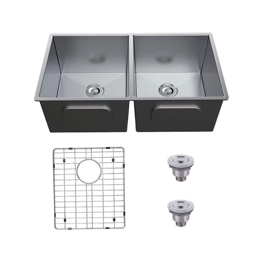 18 Gauge Stainless Steel 37 in. Double Bowl Undermount Kitchen Sink with Bottom Grid and Strainer