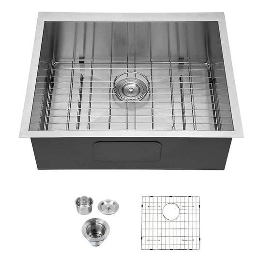 Stainless Steel 23 in. Single Bowl Undermount Kitchen Sink with Accessories