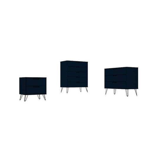 Rockefeller 3-Piece Tatiana Midnight Blue Tall Dresser and Nightstand Set