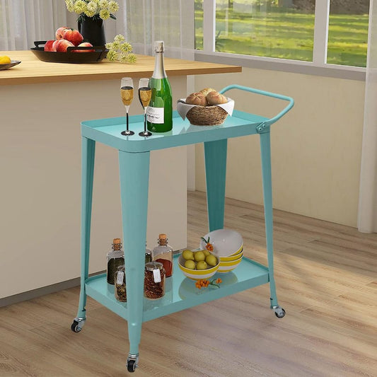 Teal Metal Frame Bar Cart with Handle