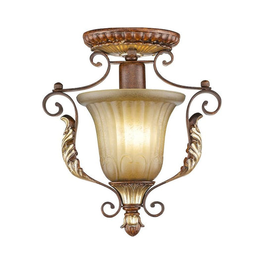 Villa Verona 1 Light Verona Bronze with Aged Gold Leaf Accents Semi Flush Mount