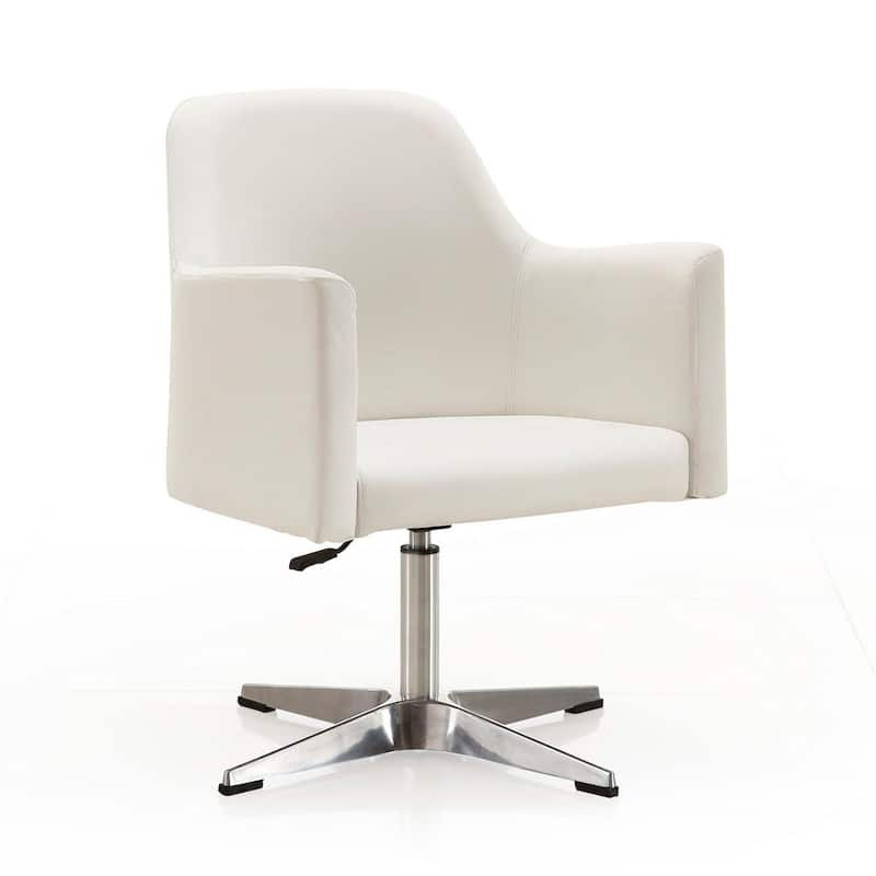 Pelo White and Polished Chrome Faux Leather Adjustable Height Swivel Accent Chair