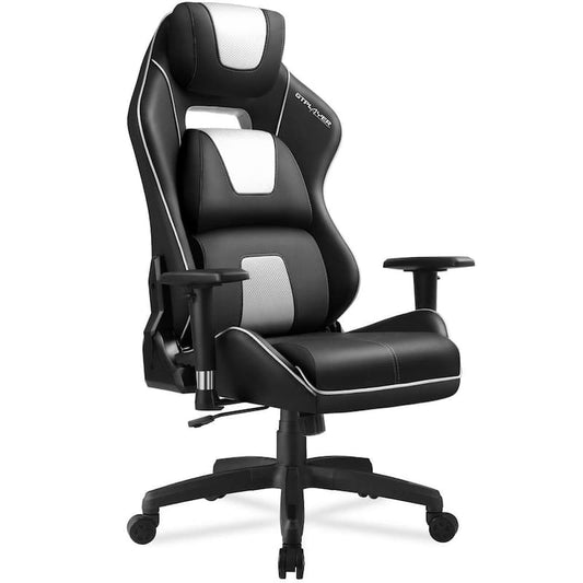 White Gaming Chair Ergonomic Triple Back Support Breathable Leather Reclining Rocking Computer Chair