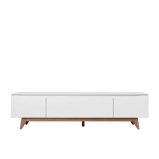 Salle 86.41 in. White Gloss TV Stand Fits TV's up to 75 in. With Solid Wood Legs