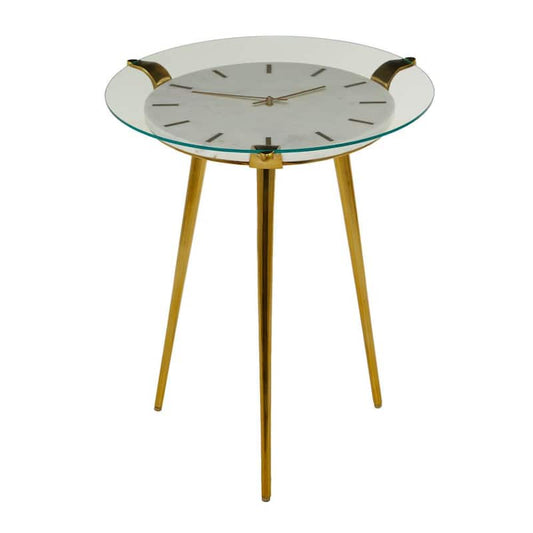 20 in. White Round Glass Clock End Table