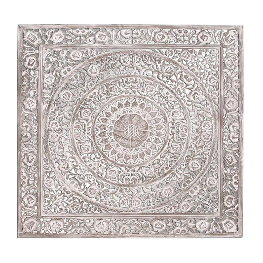 Wood White Handmade Intricately Carved Mandala Floral Wall Decor