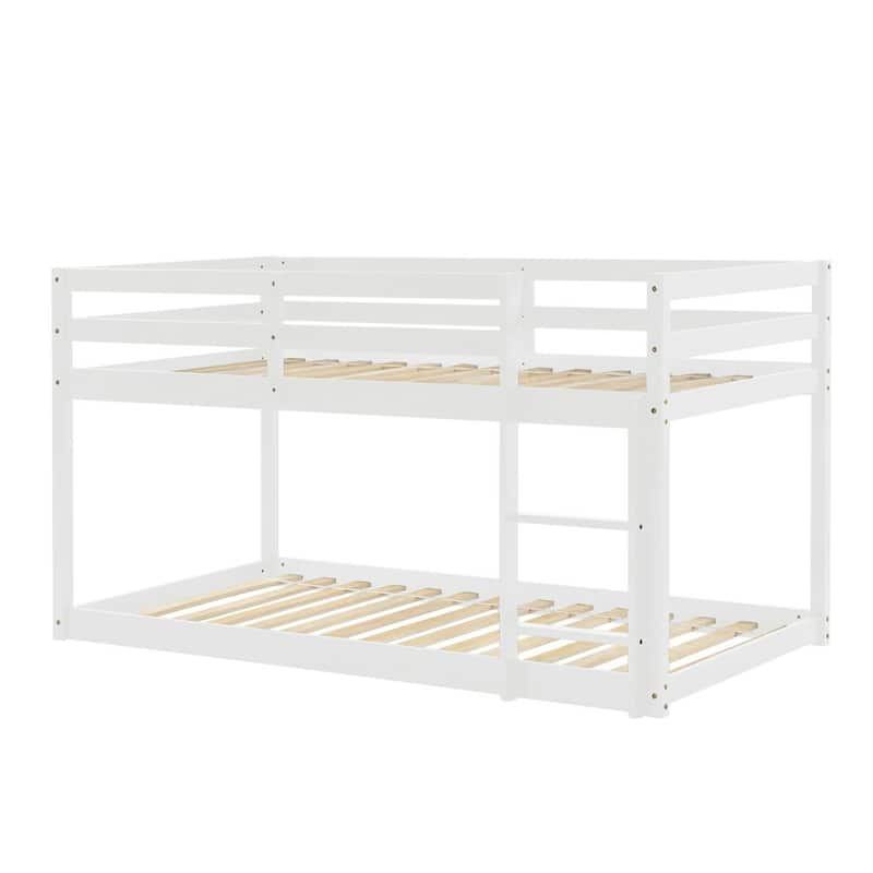 Ocean 6 in. White Twin Over Twin Floor Bunk Bed Adjustable with Safty Rail