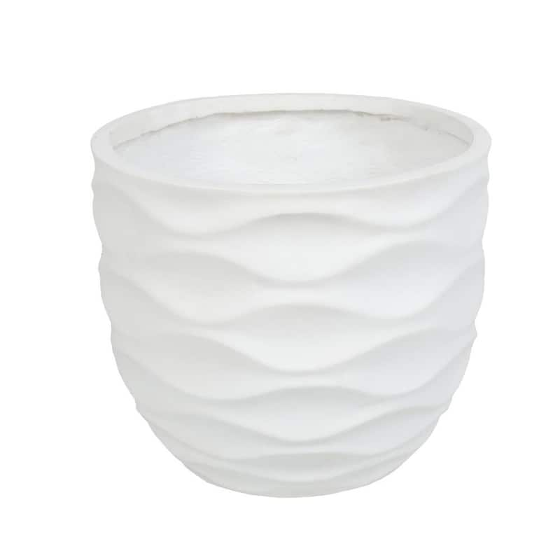 White Wavy Design MgO Fiberclay Planter