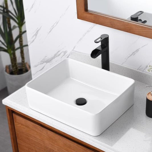 Rectangular Bathroom Ceramic Vessel Sink Art Basin in White