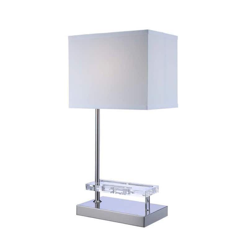 25 in. Britt White USB Docked Table Lamp Outdoor Table Lamp in Sandy Nickel with Shade