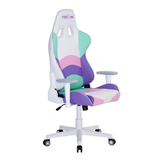 White PU Leather Ergonomic Adjustable Backrest and Seat Height Swivel Racing Gaming Office Chair with Arms