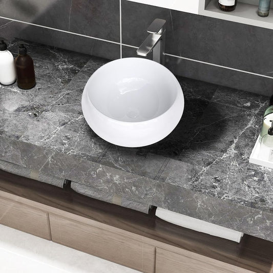 15.75 in. Vessel Topmount Bathroom Sink Basin in White Ceramic