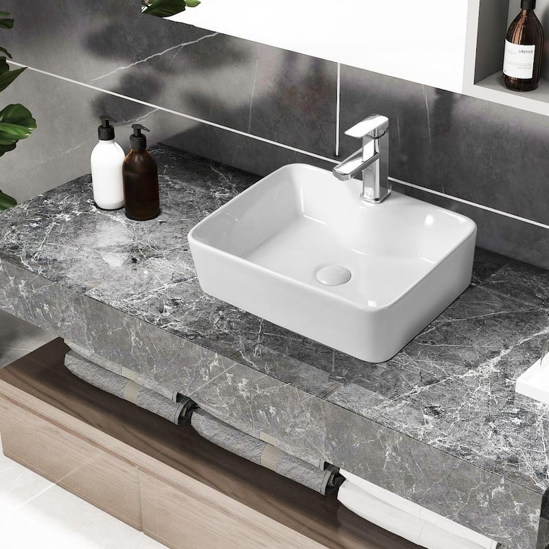 18.88 in. Ceramic Vessel Topmount Bathroom Sink Basin in White