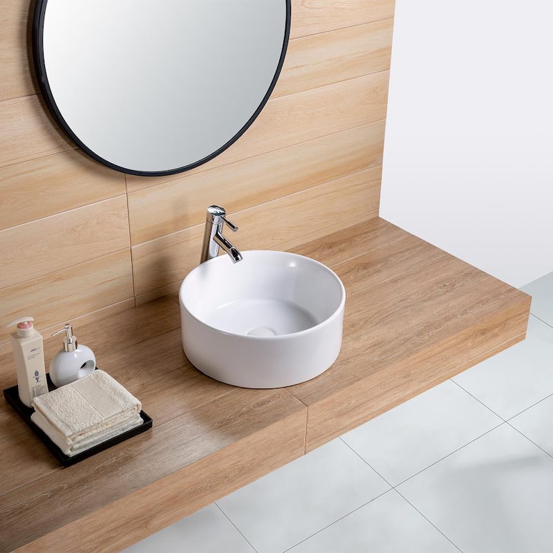 16.13 in. Ceramic Vessel Sink Topmount Bathroom Sink Basin in White