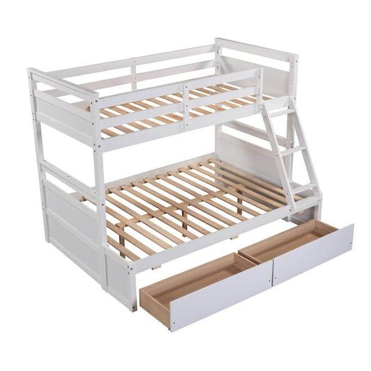 White Twin Over Full Bunk Bed with Storage